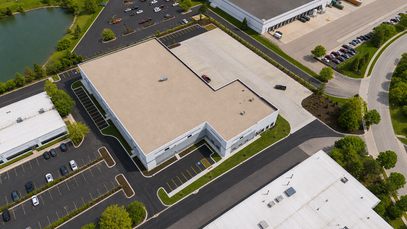 Commercial landscaping and grounds care by A.M. Woodland at a Chicagoland commercial property